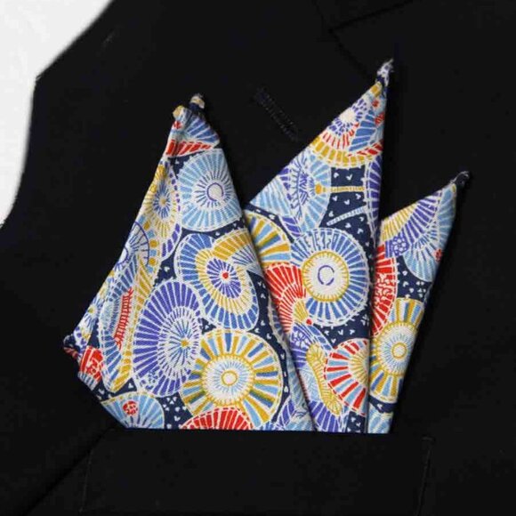 NEW Hand Stitched Sewn Cotton Pocket Square Colorful Parasols Pattern Men's - Picture 1 of 3